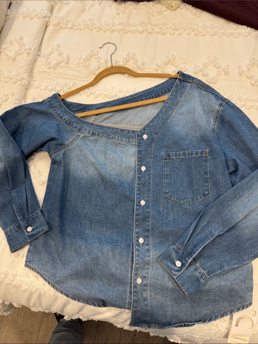 Denim Button-Front Women’s Jeans Top - Blue
